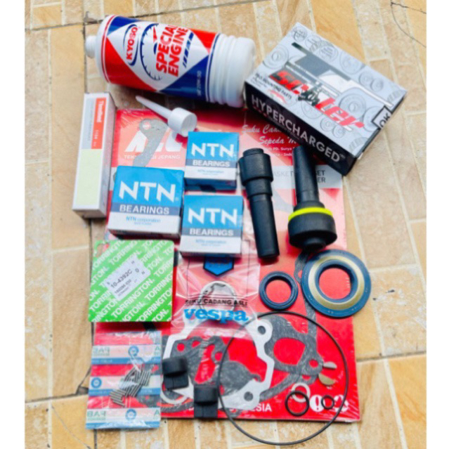 paket turun mesin set laher kruk as laher roda gigi susun sil kruk as karet sasis tcs vespa excel ex