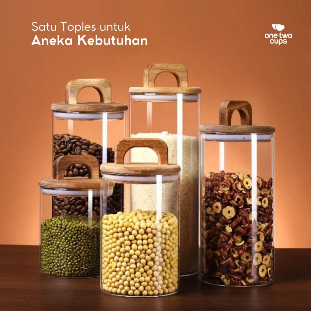 Toples Kaca Kedap Udara 1 Liter / Toples Kaca Tutup Kayu / Toples Kaca Transparan