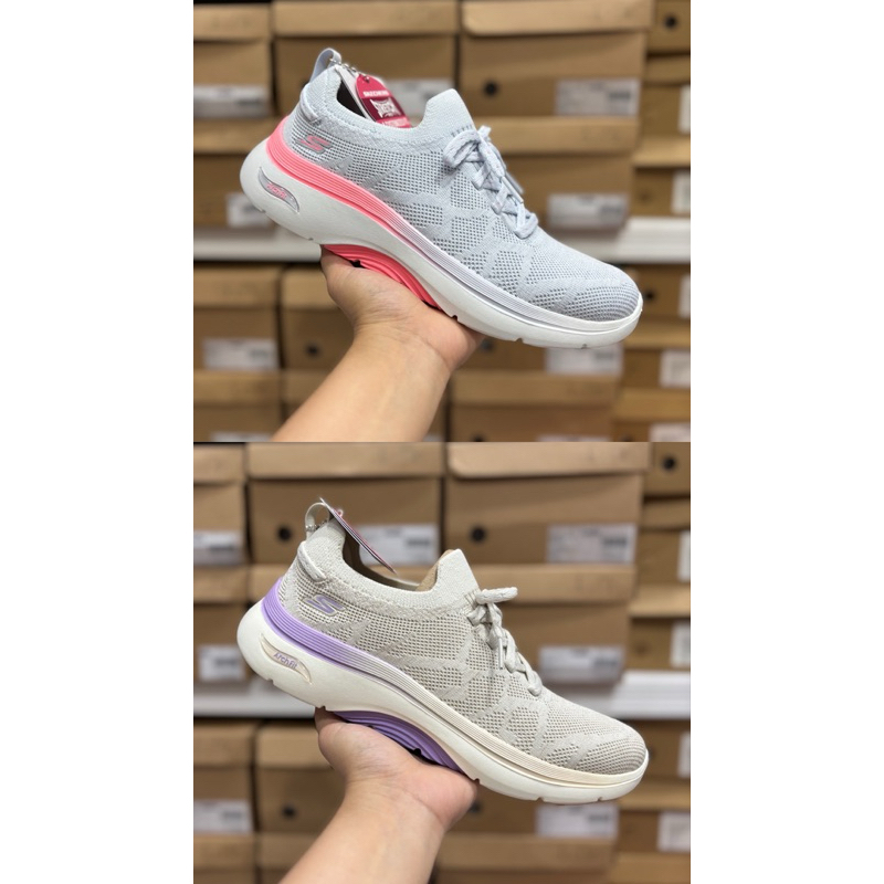 SEPATU WANITA SKECHERS SLIP ON GO WALK ARCH FIT 2.0 BEL NATURAL PURPLE DAN GREY PINK SKE125320 ORIGI