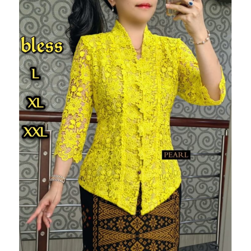 Blus brokat Bangkok Premium Pearl Lapis puring Kancing depan