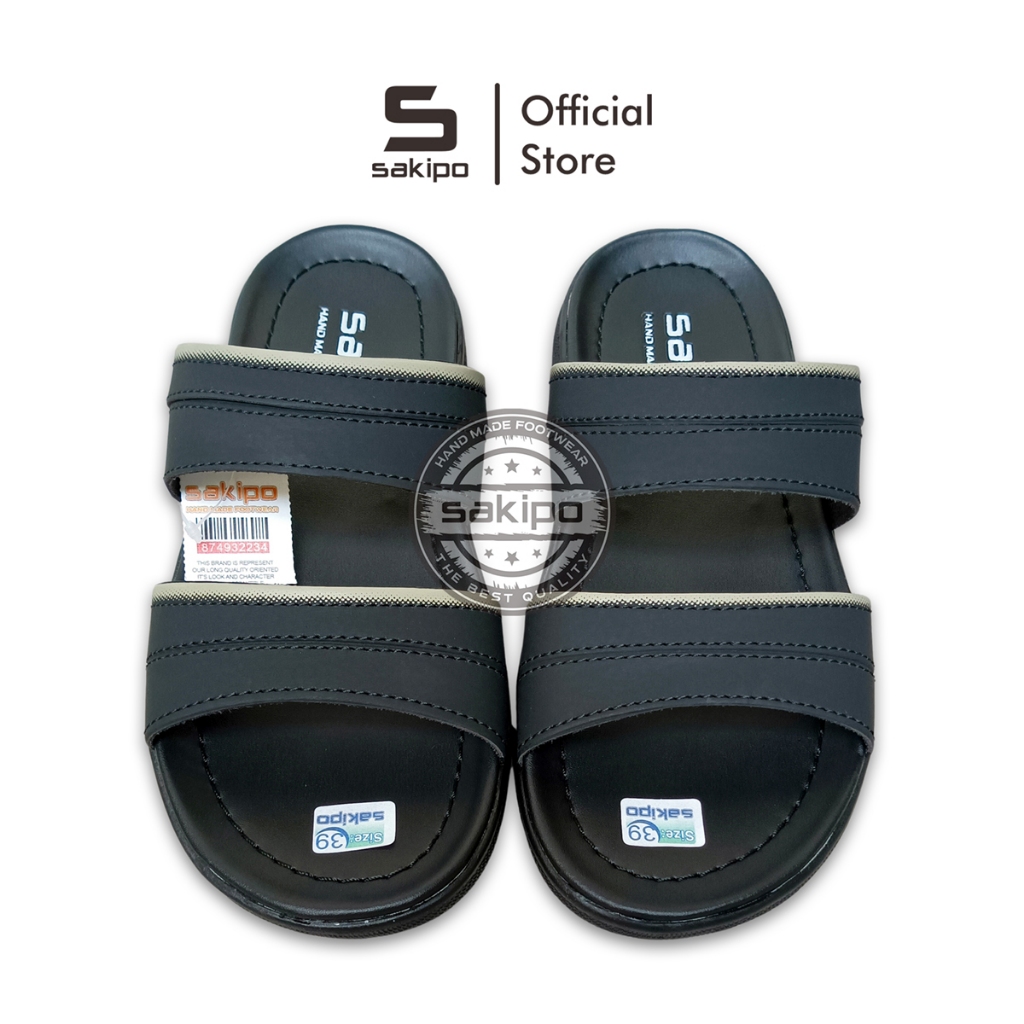 Sakipo Sandal Pria Dewasa Ban 2 Hitam Sendal Distro Selop Remaja Keren Sandal Distro Cowok Kekinian
