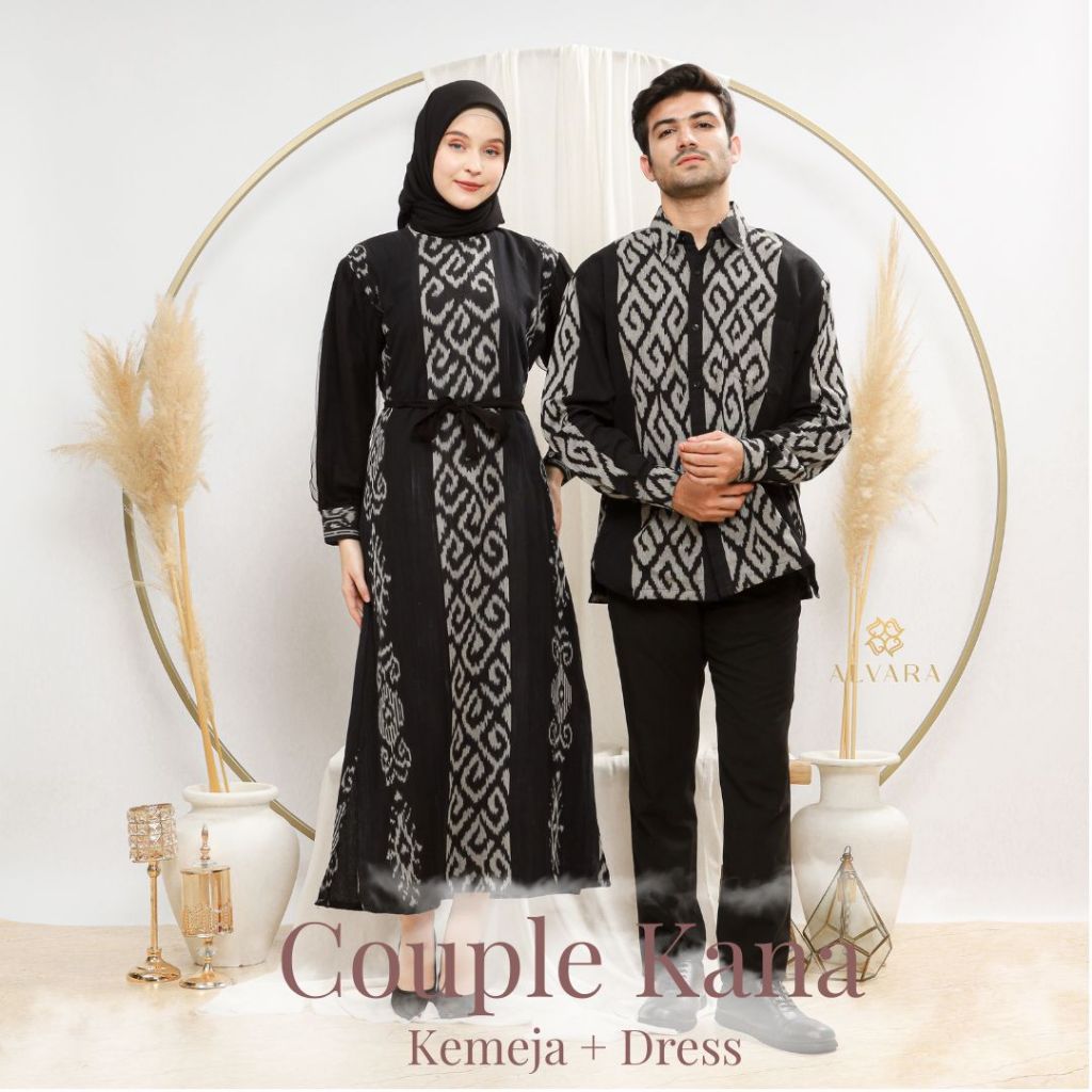 Baju Couple Pasangan Kondangan Elegan Gamis dan Kemeja Terbaru Motif Batik Kana ALVARA BigSize Jumbo