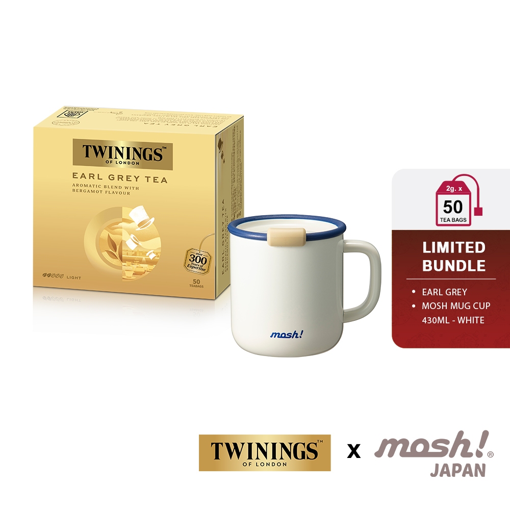 

[Limited Bundle] Twinings Teh Hitam Celup Rasa Bergamot (Earl Grey Tea) 50x2gr & Mosh Mug Cup 430ML - White