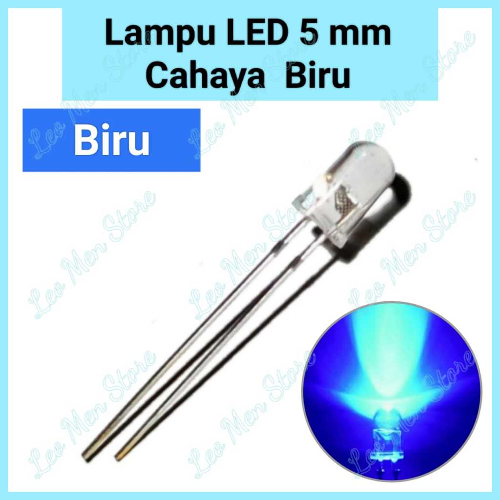 Lampu Led 5 mm Bening~Lampu Led 5 mm 1 Warna~Cahaya BIRU~Nyala Warna Biru