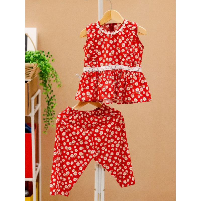 baju anak baju setelan anak perempuan bahan katun jepang motif bunga putih