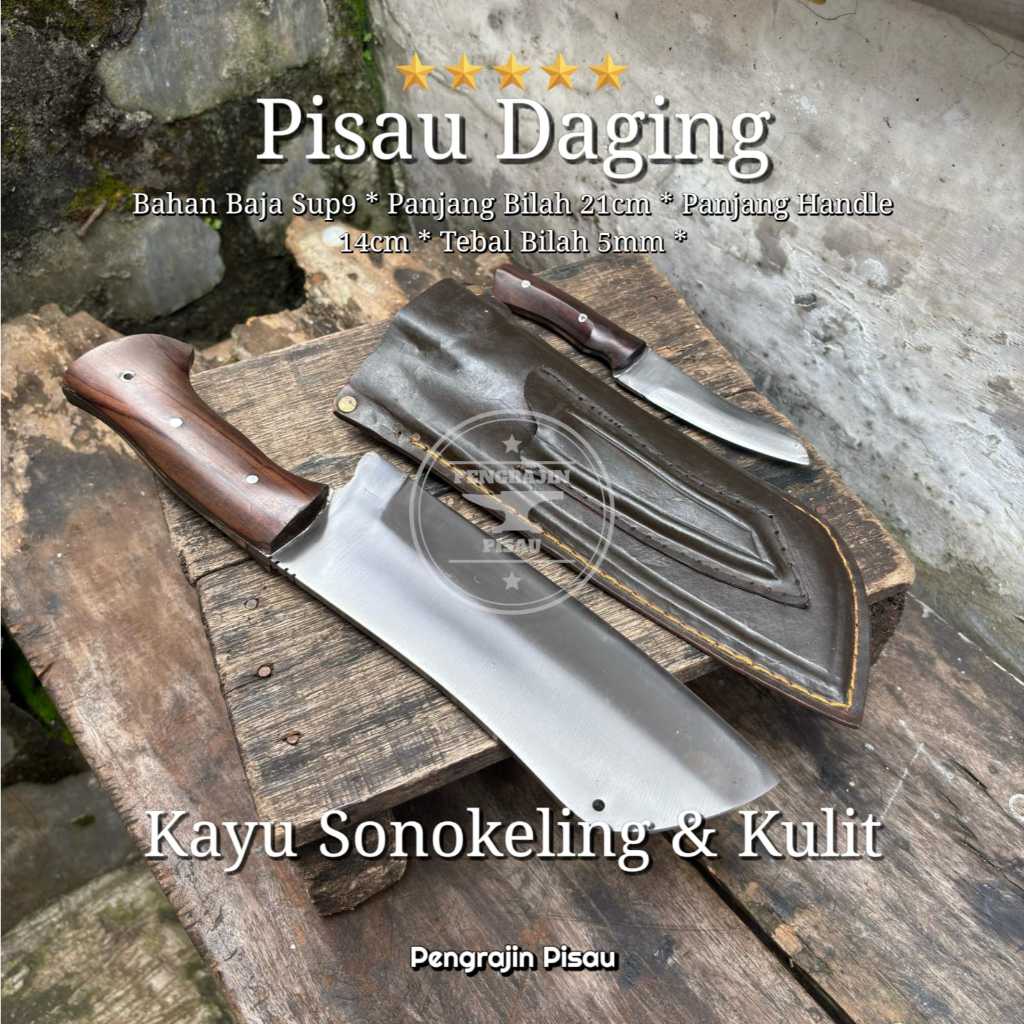Kuat Tahan Lama Promo Pisau Cacah Tulang & Daging Sarung Kulit Baja PER DR
