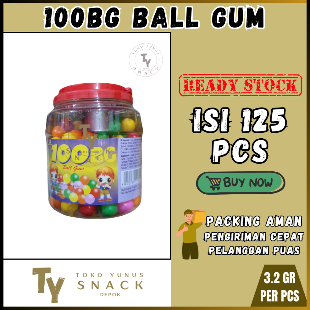 

100BG BALL GUM PERMEN KARET TOPLES ISI 125 PCS @3.2GR
