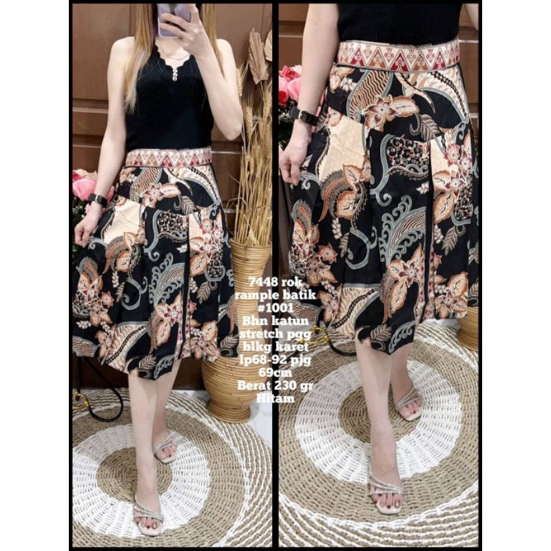 7448/1001 Rok Kerja Batik Katun Stretch Wanita/Rok Rample Batik Katun Stretch Wanita