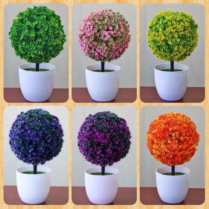 Bonsai bulat bunga hias plastik tanaman artifisial murah