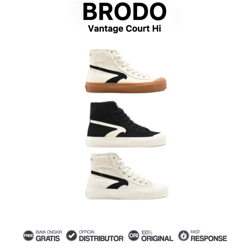 Brodo - Sepatu Vantage Court High Sneakers Casual Unisex Wanita Pria Original 100%
