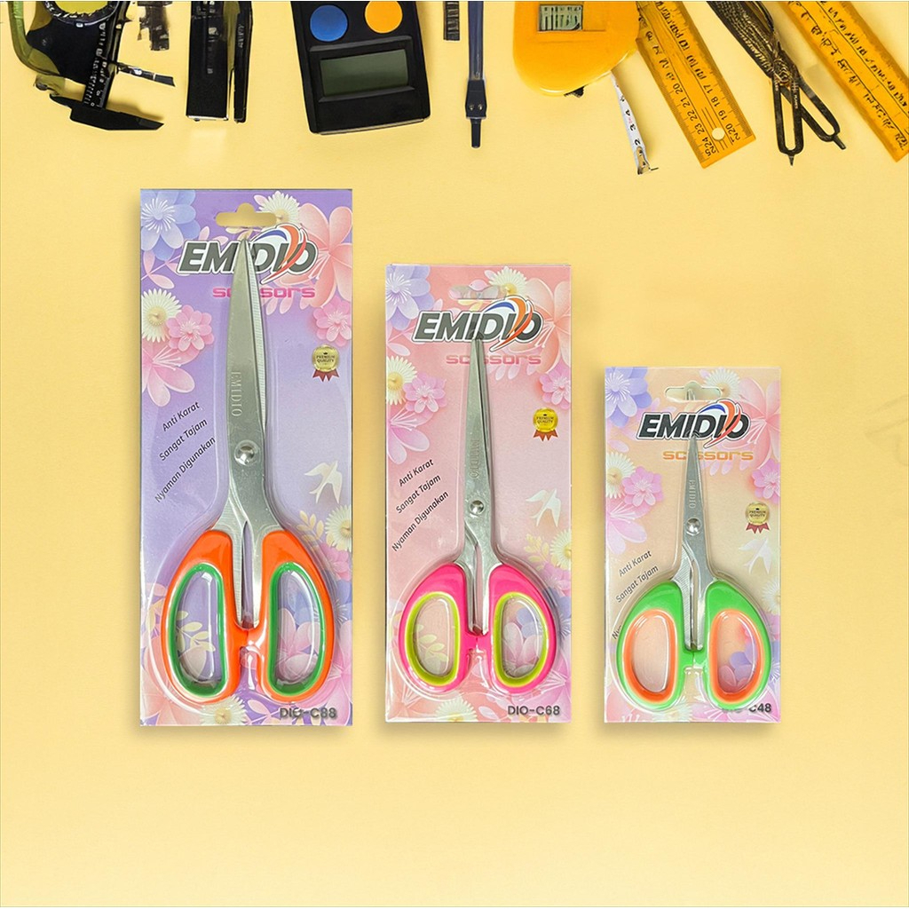

EMIDIO Gunting Gagang Karet Warna Kecil Sedang Besar / Gunting Kertas Stainless