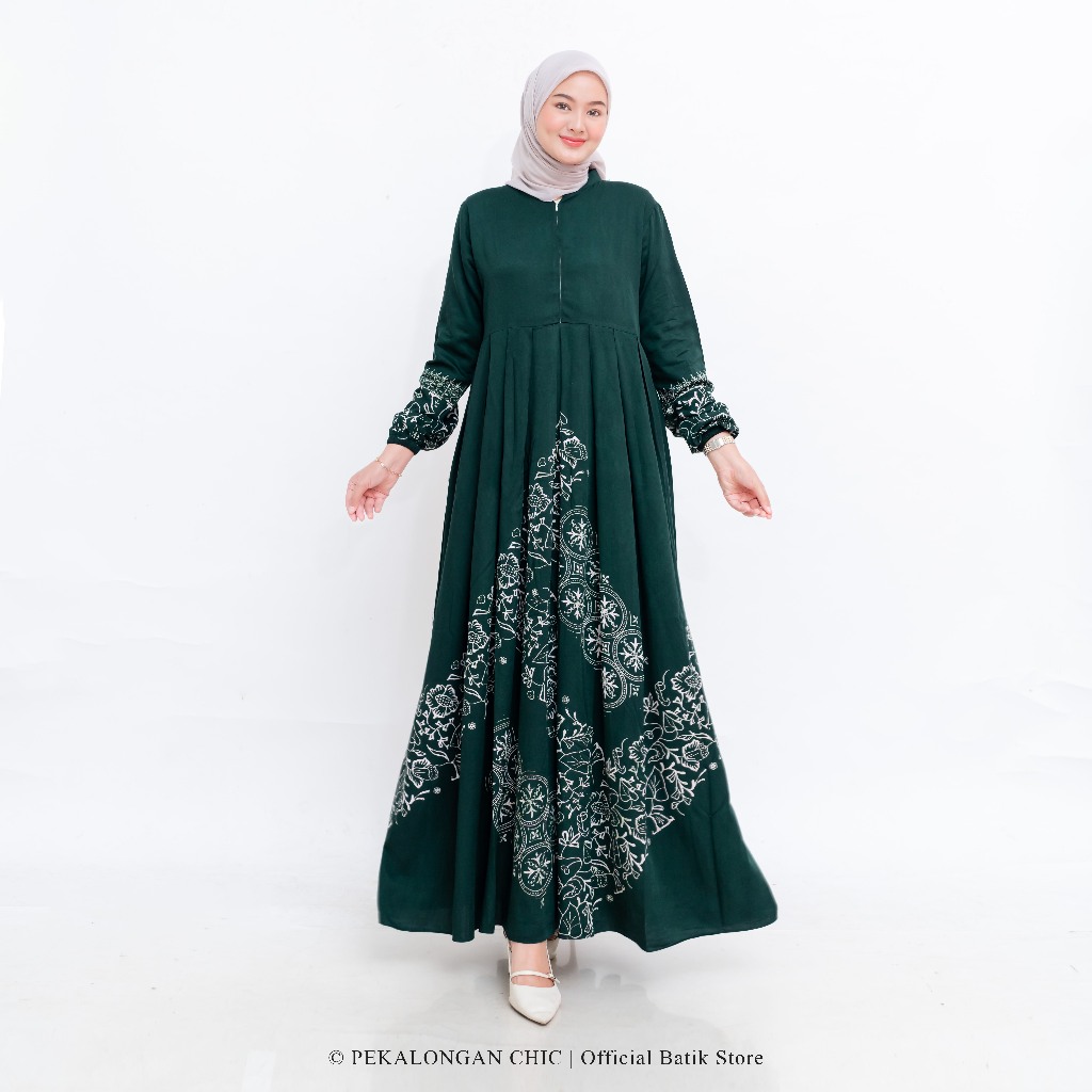 GAMIS BATIK JLAMPRANG FLOWER WARNA HIJAU BOTOL GAMIS TWILL ORI TERBARU GAMIS JUMBO GAMIS PEKALONGAN