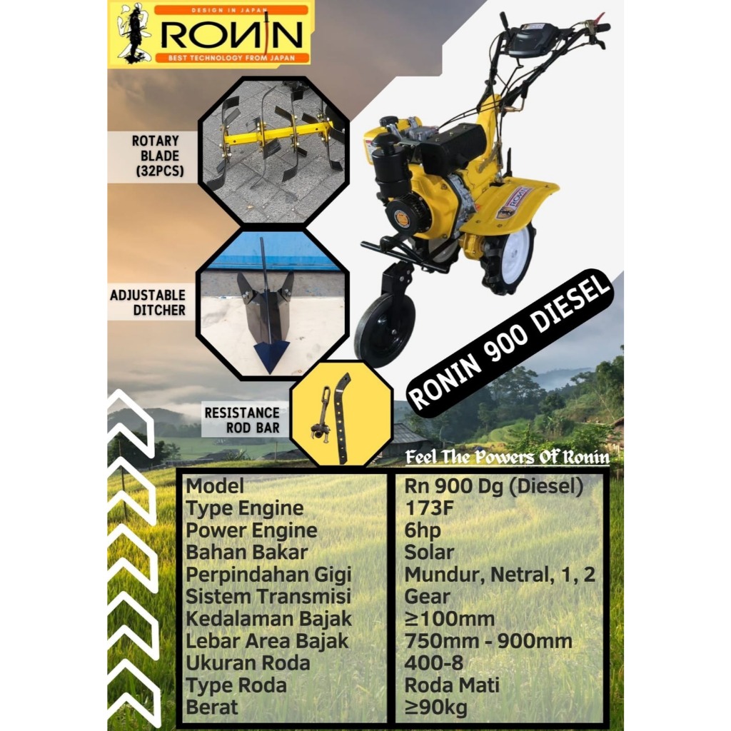 MESIN BAJAK SAWAH / CULTIVATOR RONIN RN 900 DG DIESEL (SOLAR)