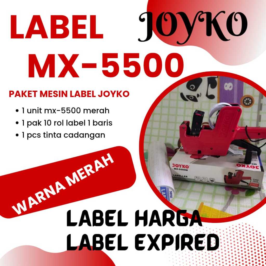 

MERAH PAKET Mesin Label Harga Joyko MX5500 1 Baris + Label 10 Rol | Label Harga Label Expired