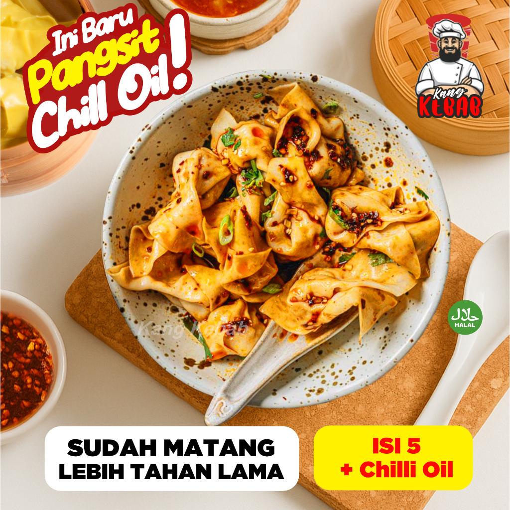 

Pangsit Chilie Oil Pedas Gurih By Kang kebab Cemilan Frozen Kekinian