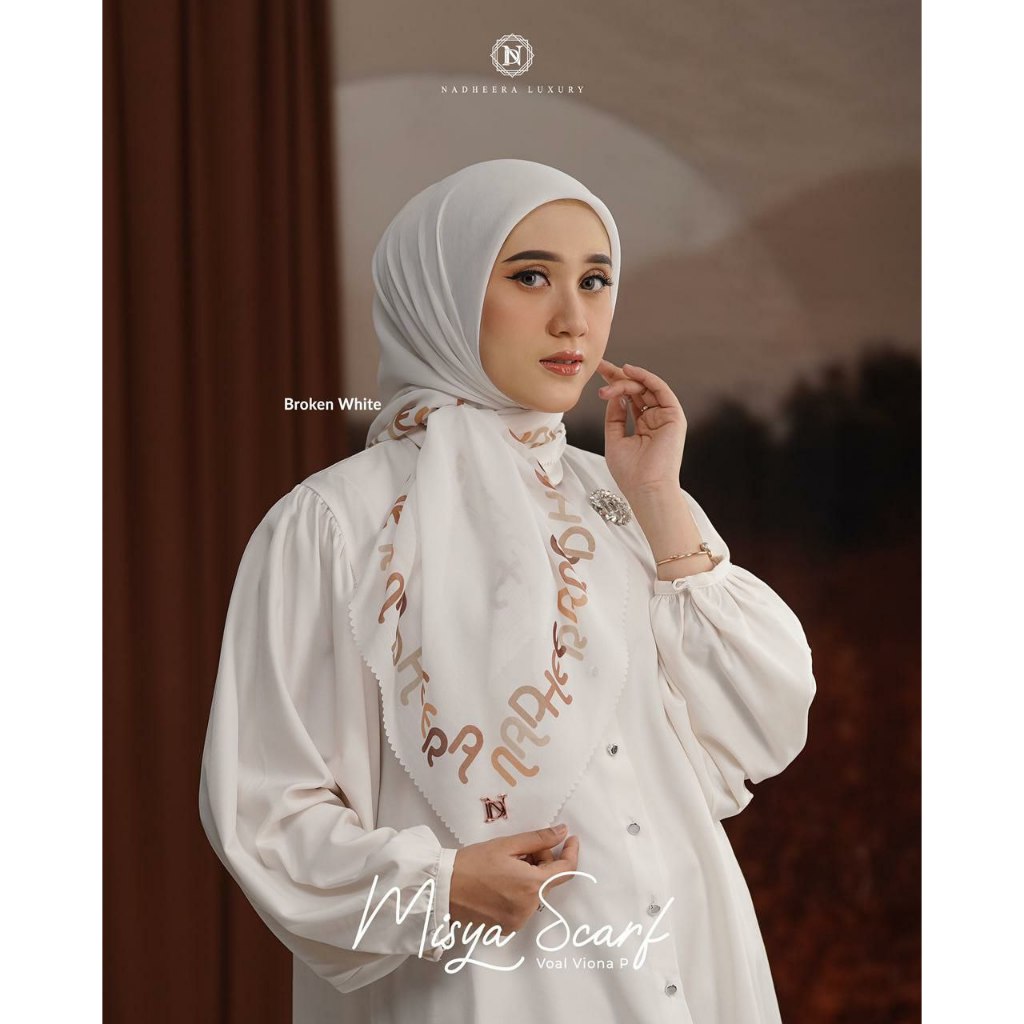 Misya scarf Nadheera Luxury Terbaru / Voal Scarf Printing laser cut / Kerudung putih segiempat
