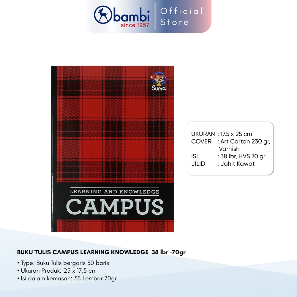 

Bambi x Suma Buku Tulis Learning And Knowledge Campus Isi 38 Lembar 70 Gram 1 PACK Original
