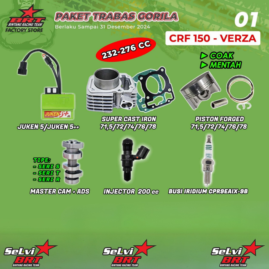 PAKET TRABAS BRT BLOK CAST IRON SET PISTON 71.5 72 74 76 78 ECU JUKEN 5++ MASTER CAM NOKEN AS INJECT