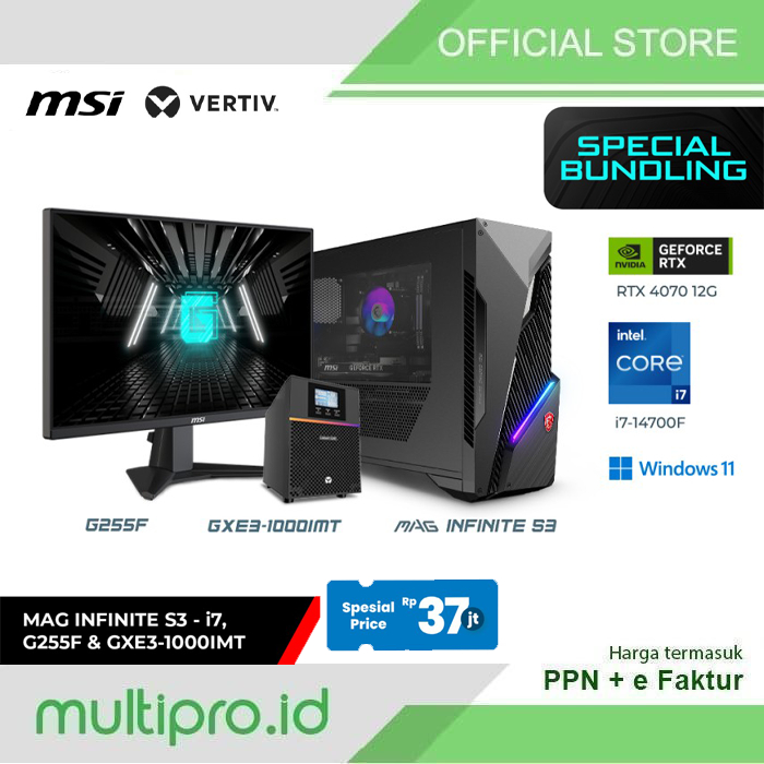 PC Gaming MSI MAG Infinite S3 i7-14700F + Monitor 24.5" G255F + UPS Vertiv GXE3-1000IMT Paket Bundle