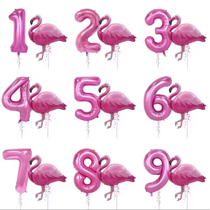 Set paket balon foil angka 80cm warna pink karakter flamingo balloon baloon number 32inch hiasan dek