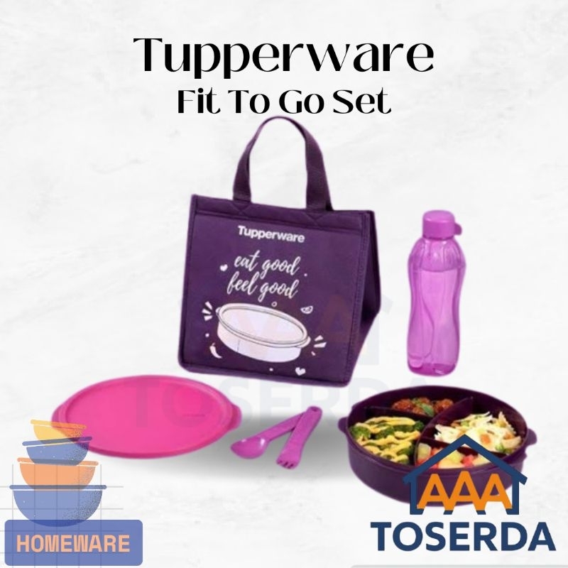 AAA Toserda | Tupperware Fit To Go Ungu Set – Lunch Bowl + Cutlery + Tas + Bonus Botol Eco 750ml