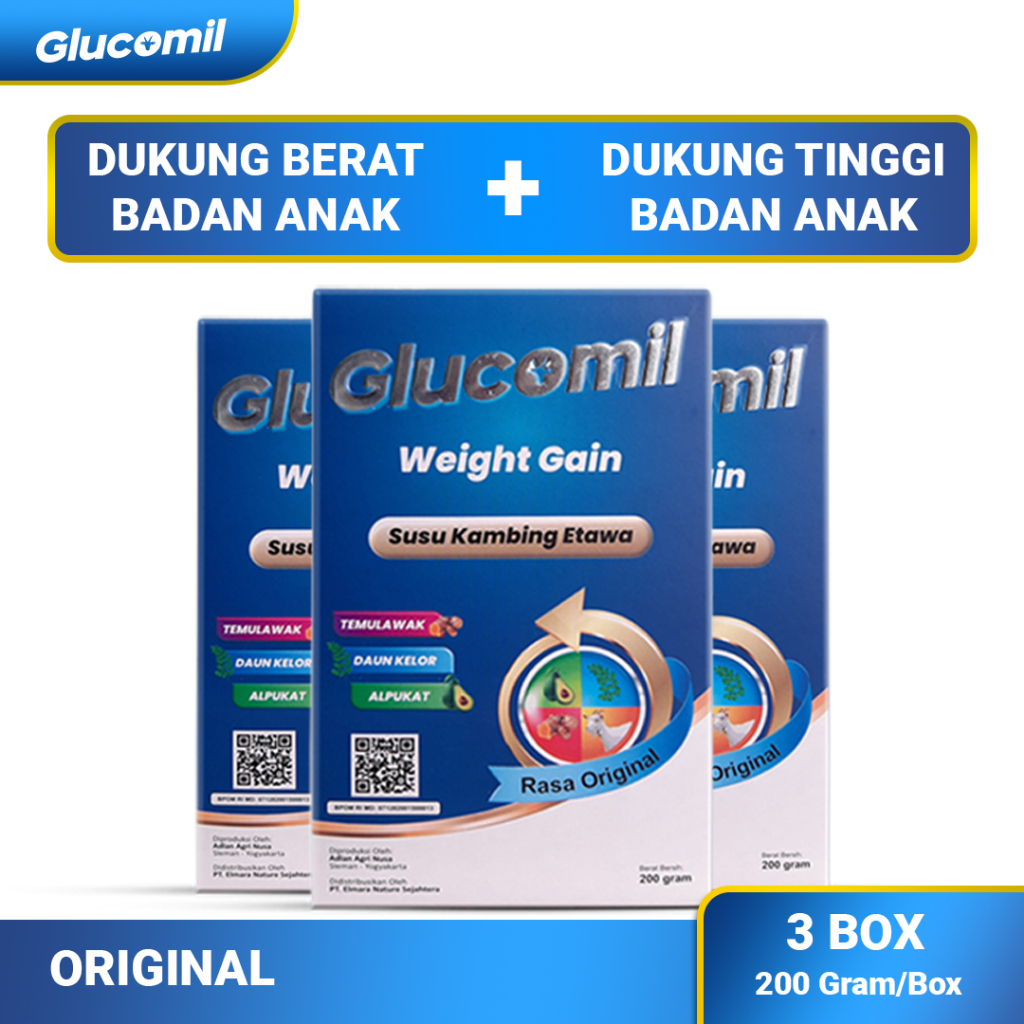 

Susu Pertumbuhan Anak - GLUCOMIL Paket 3 Box - Susu Bubuk Etawa Plus Ekstrak Alpukat Temulawak Daun Kelor - Penambah Berab Badan & Tinggi Badan Anak
