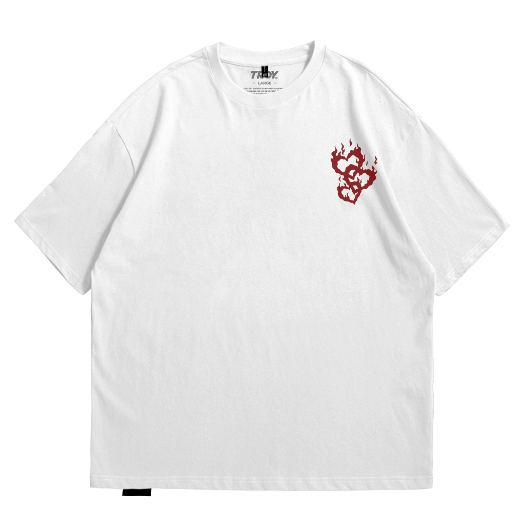 Troy Company Oversize Tshirt White Burned Love - Kaos Oversize Putih Lengan Pendek OVD 3117