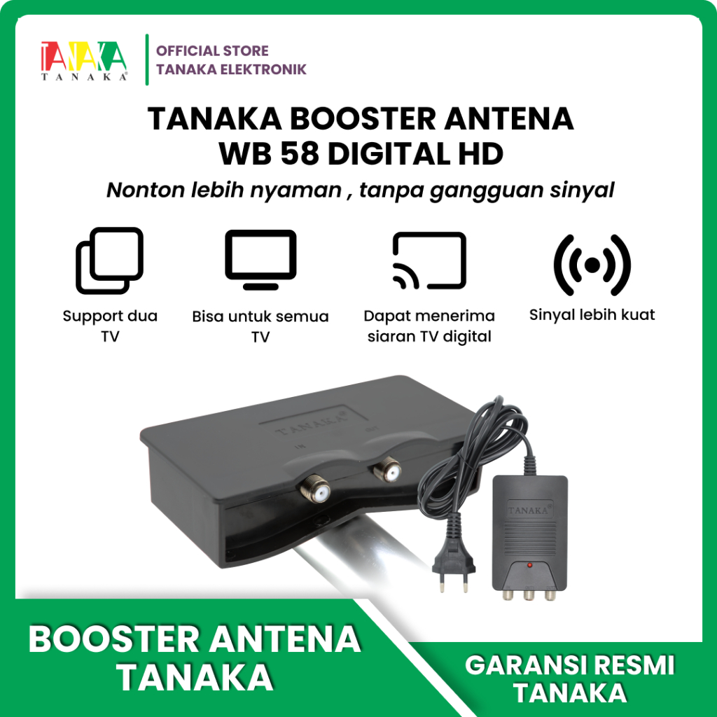 TANAKA Booster Antena WB 58 Digital HD Penguat Sinyal TV Digital DVB-T2 Indoor Outdoor