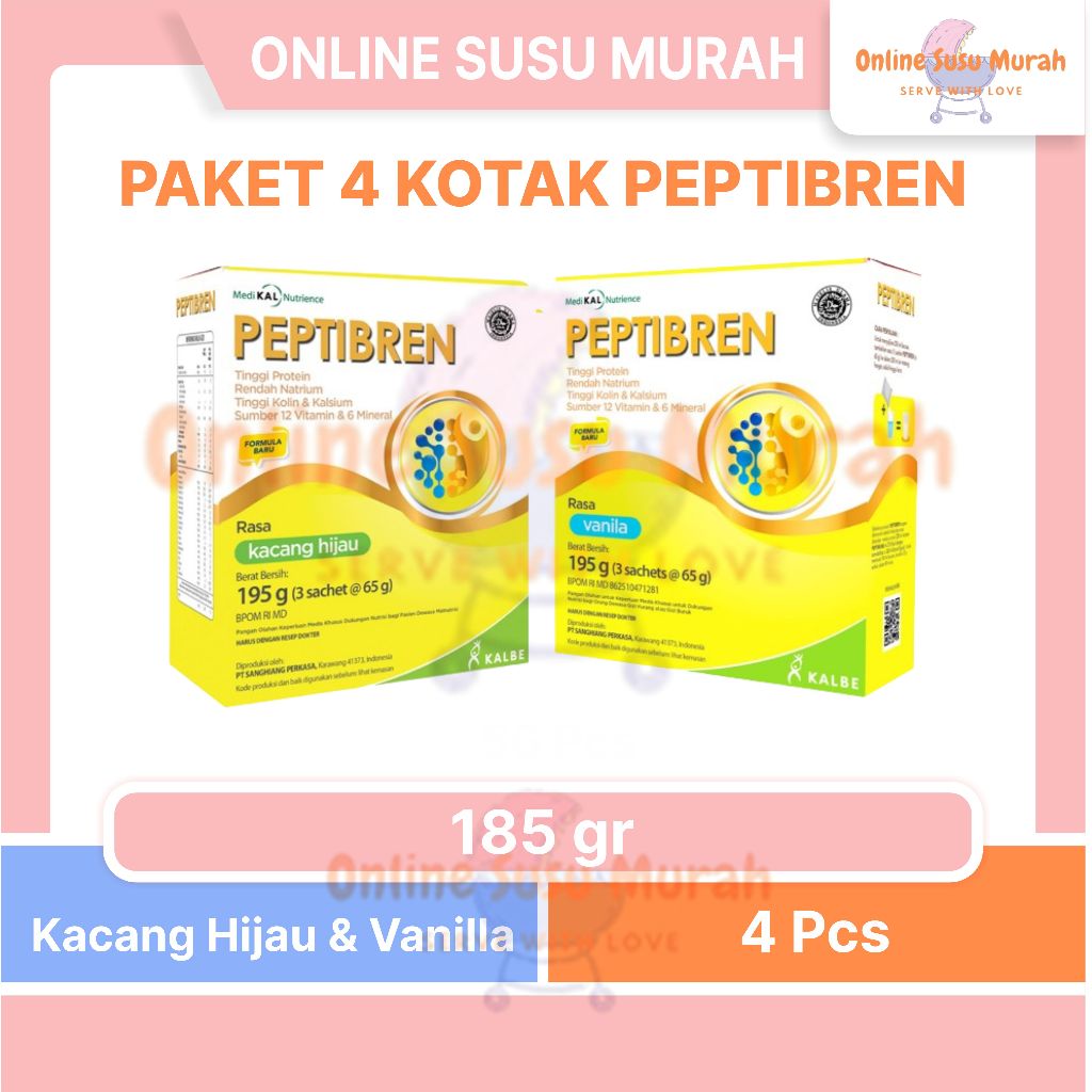

PEPTIBREN PAKET 4 KOTAK VANILLA KACANG HIJAU 195 GR SUSU DEWASA 195GR SSKD