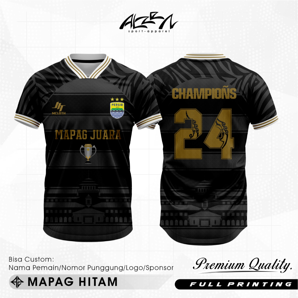 ALZENSTORE BAJU JERSEY PERSIB BANDUNG MAPAG JUARA BLACK SPECIAL EDITION BRI LIGA 1 2024 FULL PRINTIN