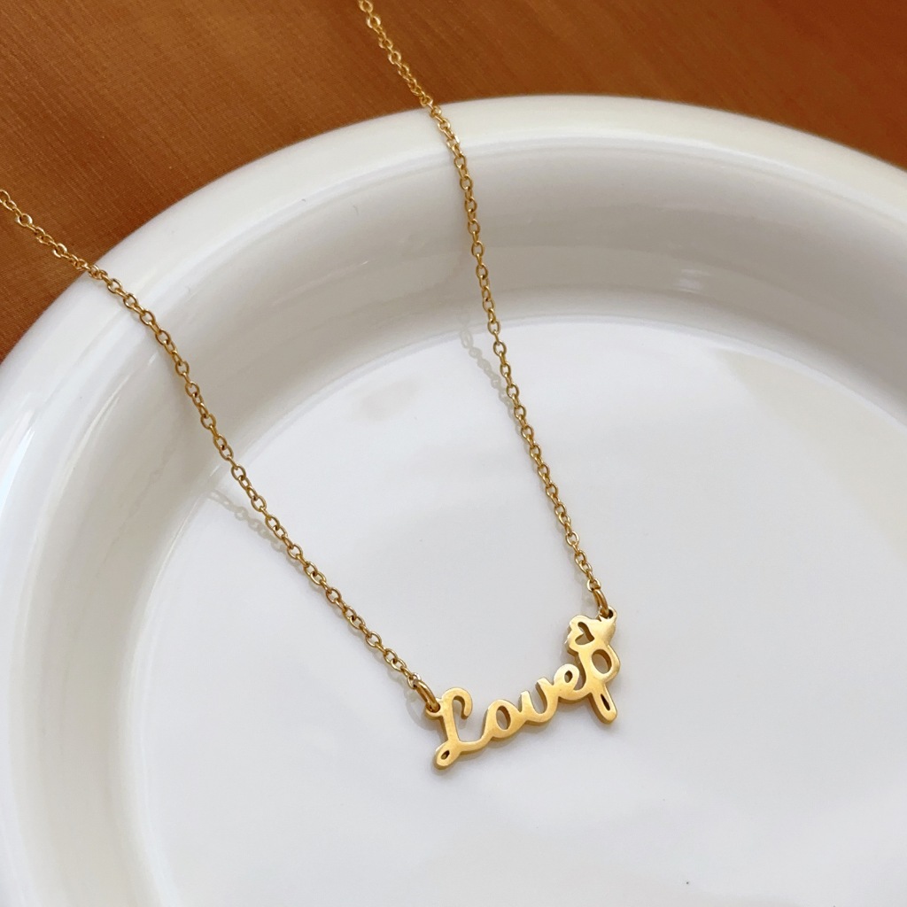 Kalung Huruf Kepribadian Sederhana Gaya Kalung Klavikula Wanita Anti Karat Lapis Emas Perhiasan Anti