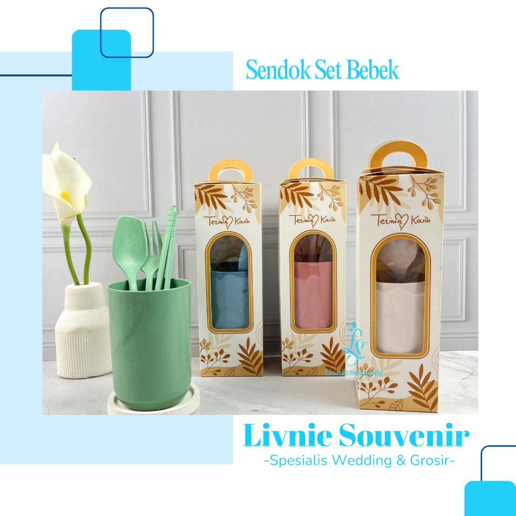 Souvenir Sendok Garpu Sumpit Plus Gelas Oval / Panjang Box IVORY