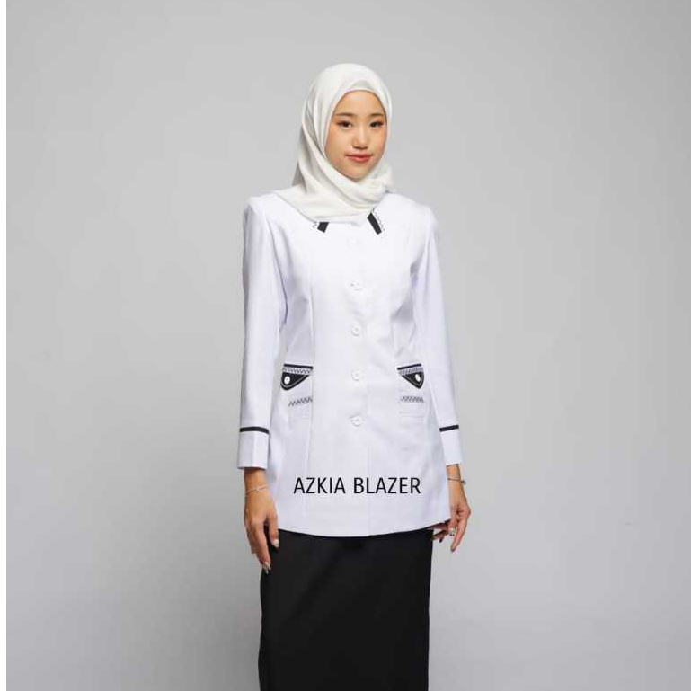 IK Azkia blazer wanita baju kerja wanita putih list hitam terbaru polyester stretch import