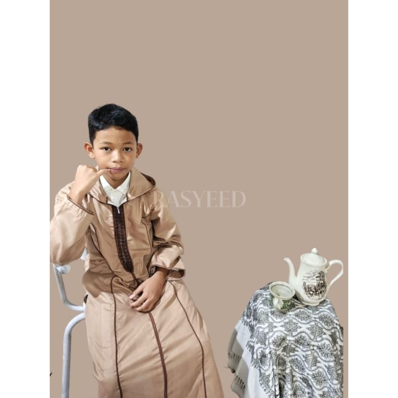 RASYEED | JALLABAH MAROKO | GAMIS HOODIE | GAMIS ANAK PRIA 3-14 TAHUN COKLAT