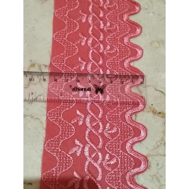 Renda katun Randa Mukena Renda jilbab lebar 8.5cm warna Pink per meter