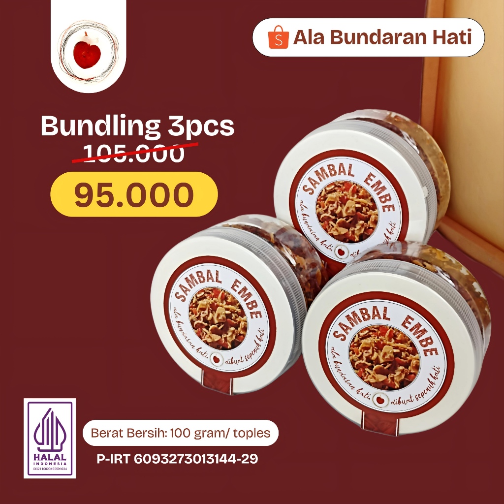 

[PROMO BUNDLING 3PCS] SAMBAL EMBE NIKMAT | Sambal Embe (kemasan toples) | Sambal Embe ala Bundaran Hati