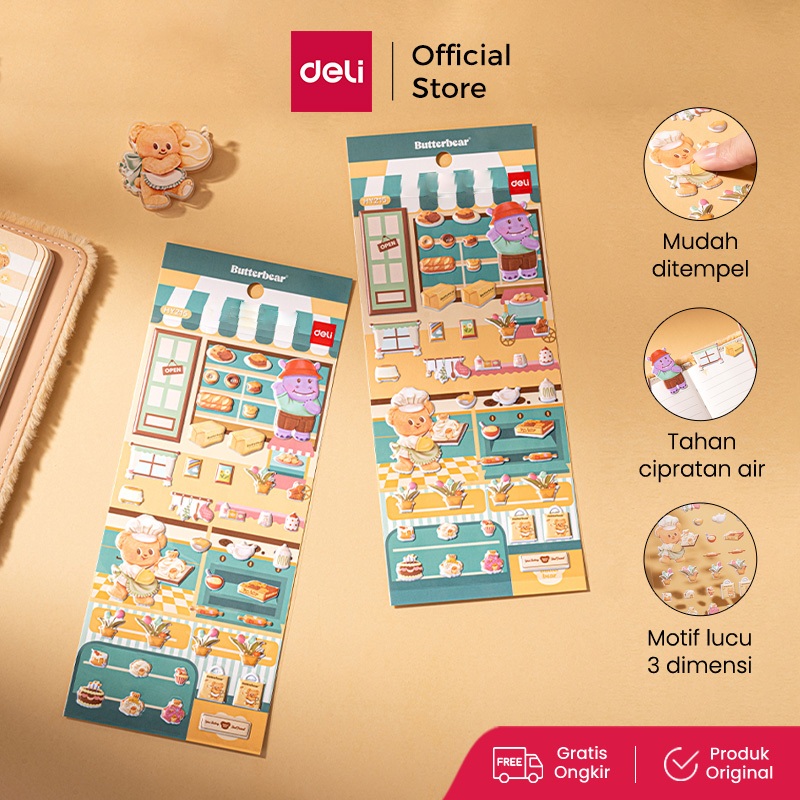 

Deli x Butterbear Sticker 3D Beruang Lucu Tahan Air Mudah Menempel Motif HY215