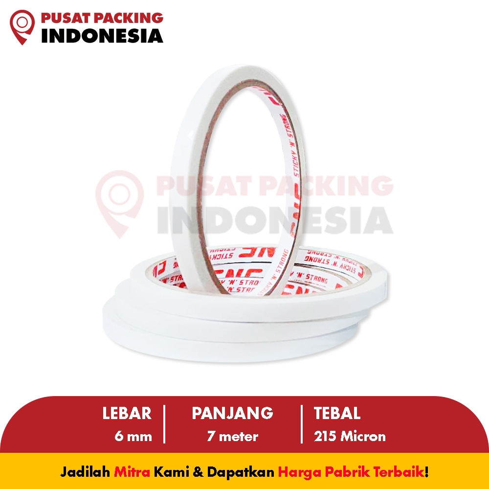 

Double Tape6 Mm (1/4 Inch ) x 7 Meter x 215 Mic Sticky N Strong (SNS) PUSAT PACKING INDONESIA