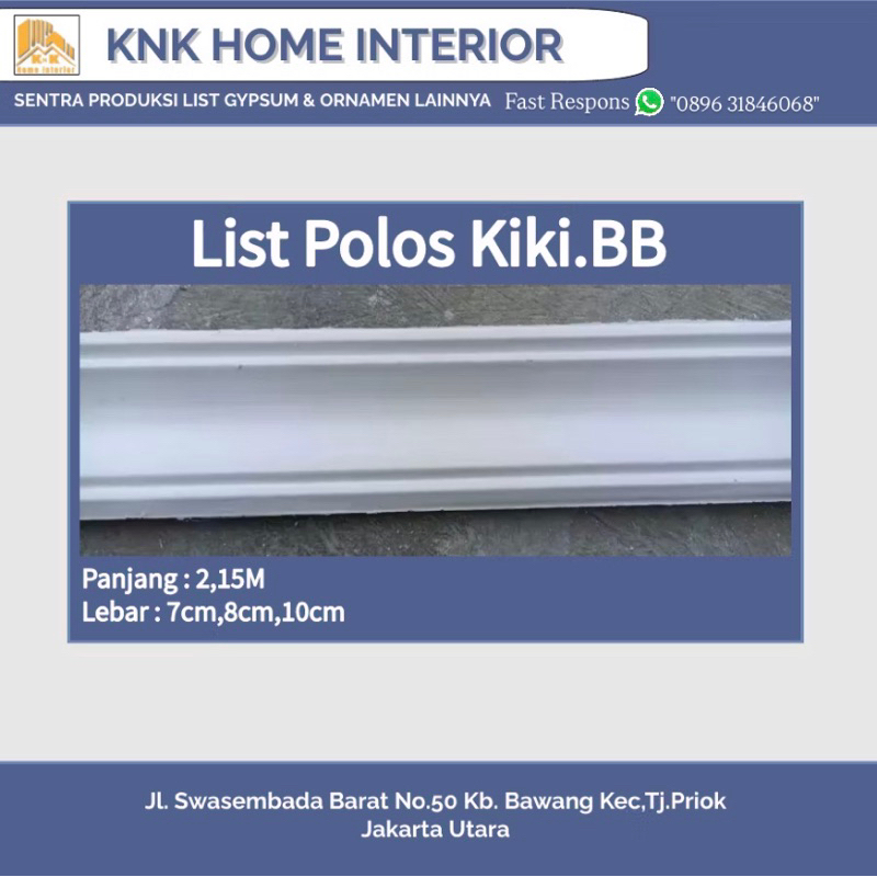 List Gypsum 7cm, 8cm & 10cm  / Lis Gypsum Polos Tipe C KIKI BB / List Minimalis / List Plafon Gypsum