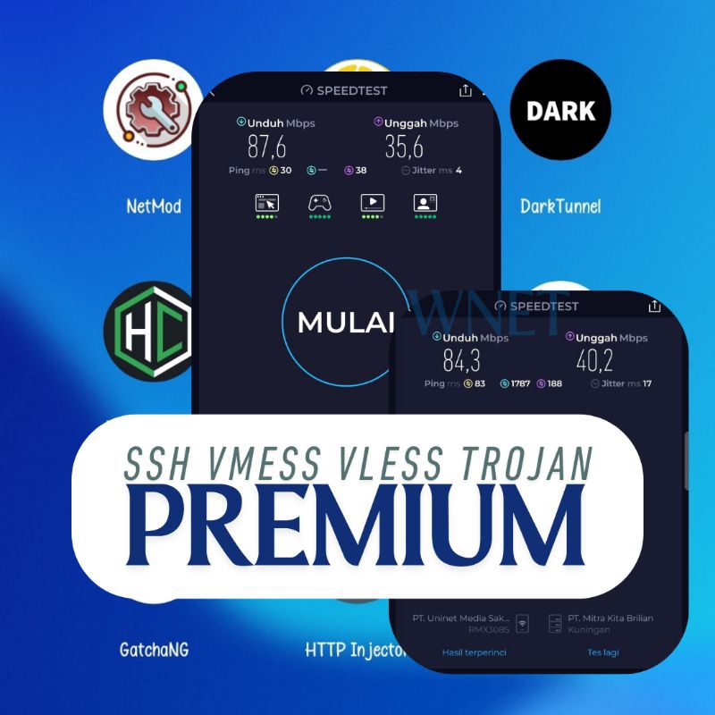 Akun Vmess Vless Trojan V2ray Premium Anti DC Bengong Speed Gacor WNET