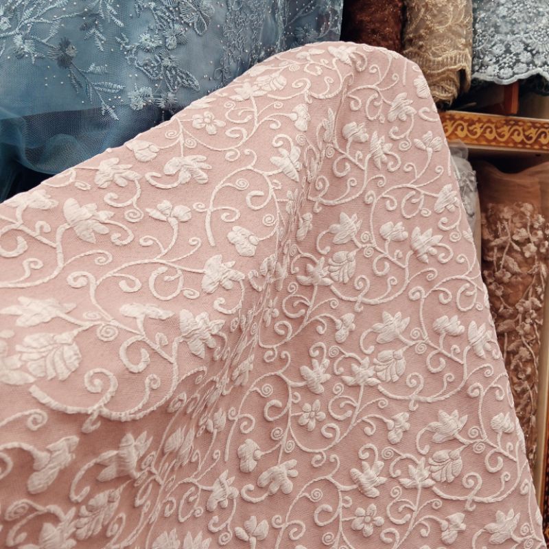 (ORIGINAL)bahan kain jaguar Emboss motif timbul/ bahan jaguar Emboss terbaru / Kain jaguar kebaya,ga