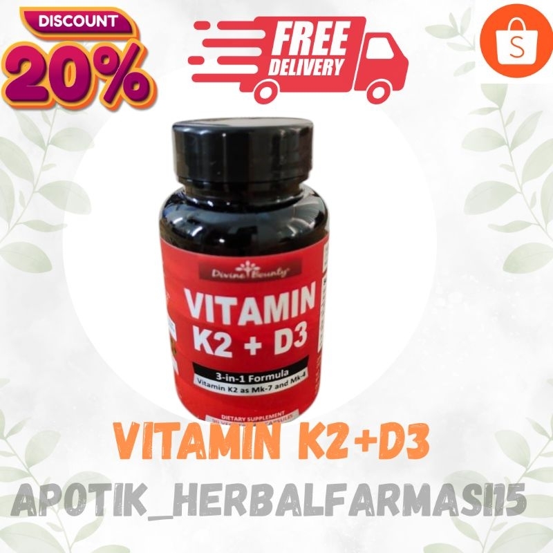 DIVINE BOUNTY VITAMIN K2 + D3 (MK + MK4) VIT D3 5000 IU 60 VEGETARIAN CAPSULES