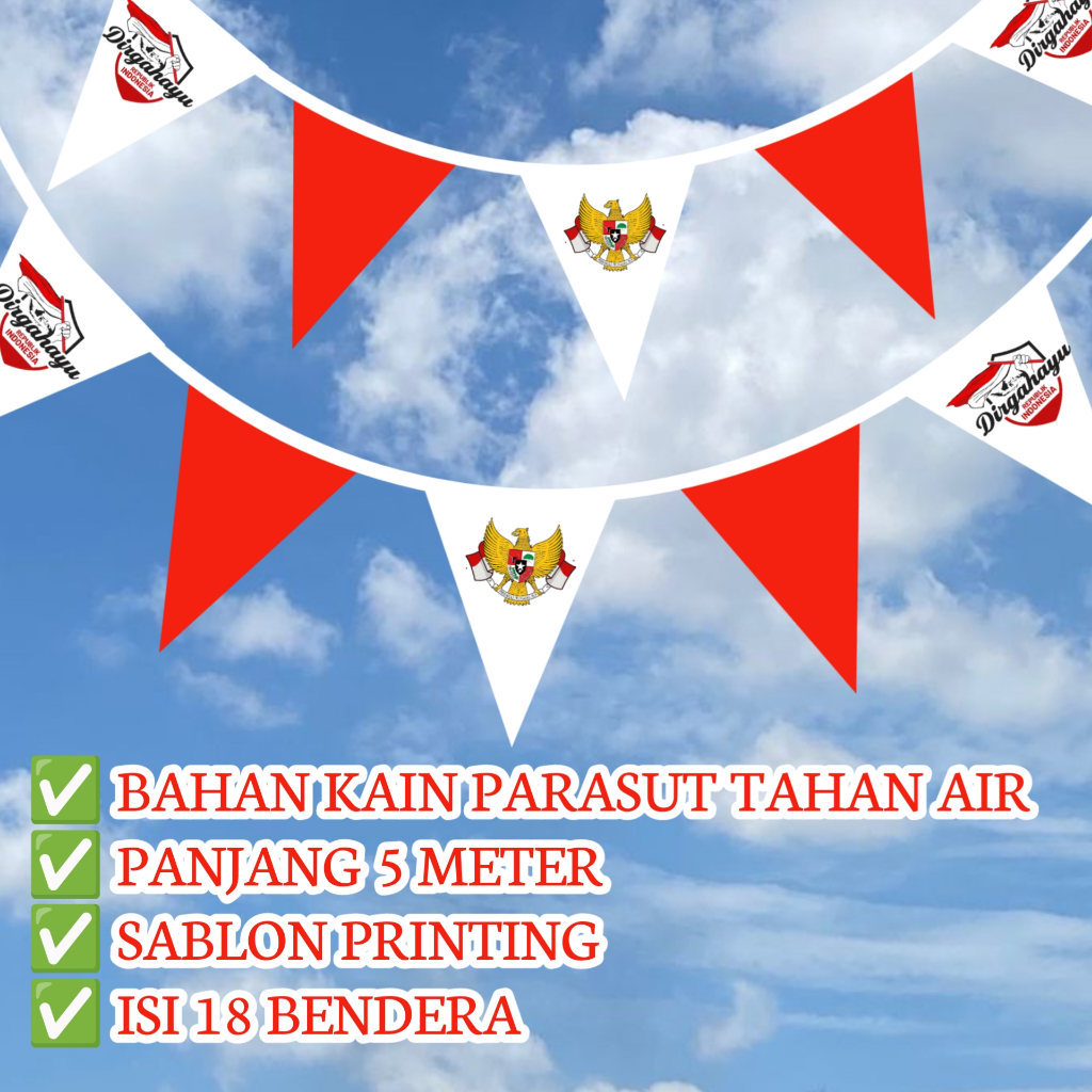 Bendera Merah Putih Indonesia Bunting Flag Segitiga Gantung Kain logo Garuda