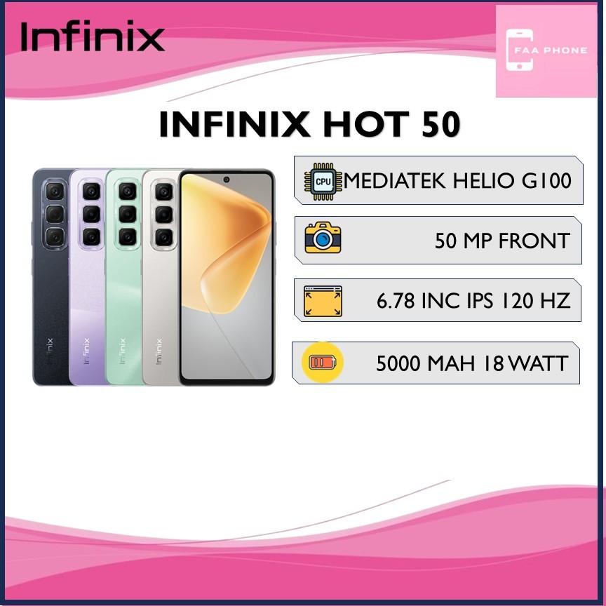 INFINIX HOT 50 RAM 6GB ROM 256GB MEDIATEK HELIO G100