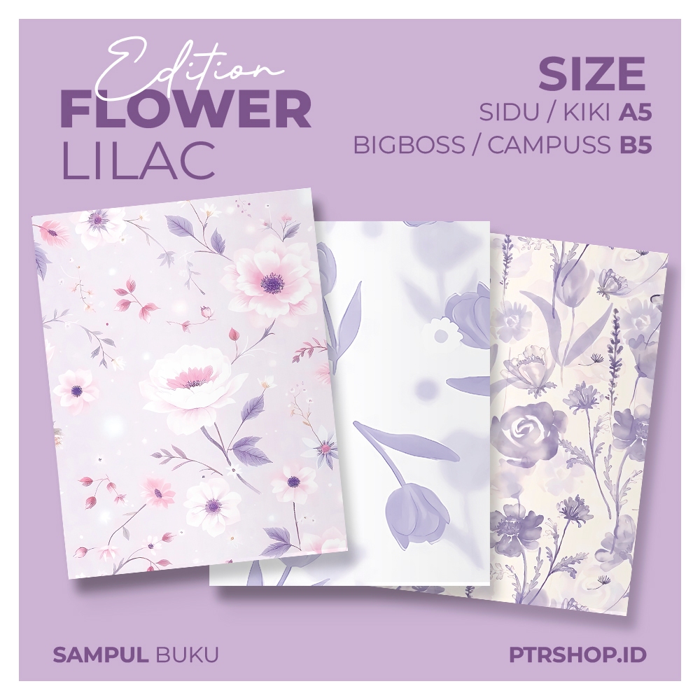 

PROMO SAMPUL BUKU BOOK COVER A5/B5 FLOWER LILAC | ptrshop.id