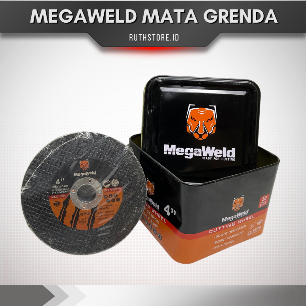 (ECER) MEGAWELD Potong Besi/ Mata Grenda/ Mata Gerinda/ Mata Gurinda/ Mata Potong Besi Ukuran 4" (4 