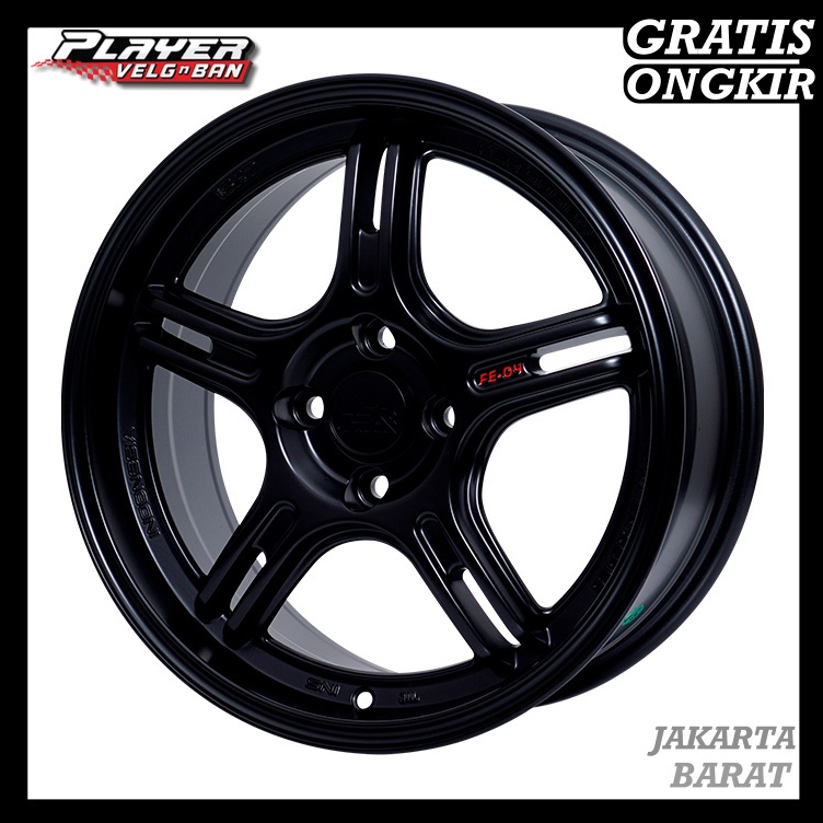 PELEK MOBIL RACING RING16 BINTANG UNTUK JAZZ YARIS BRIO VELG HSR FE04 R16 LEBAR7 PCD4X100 ET42 BLACK