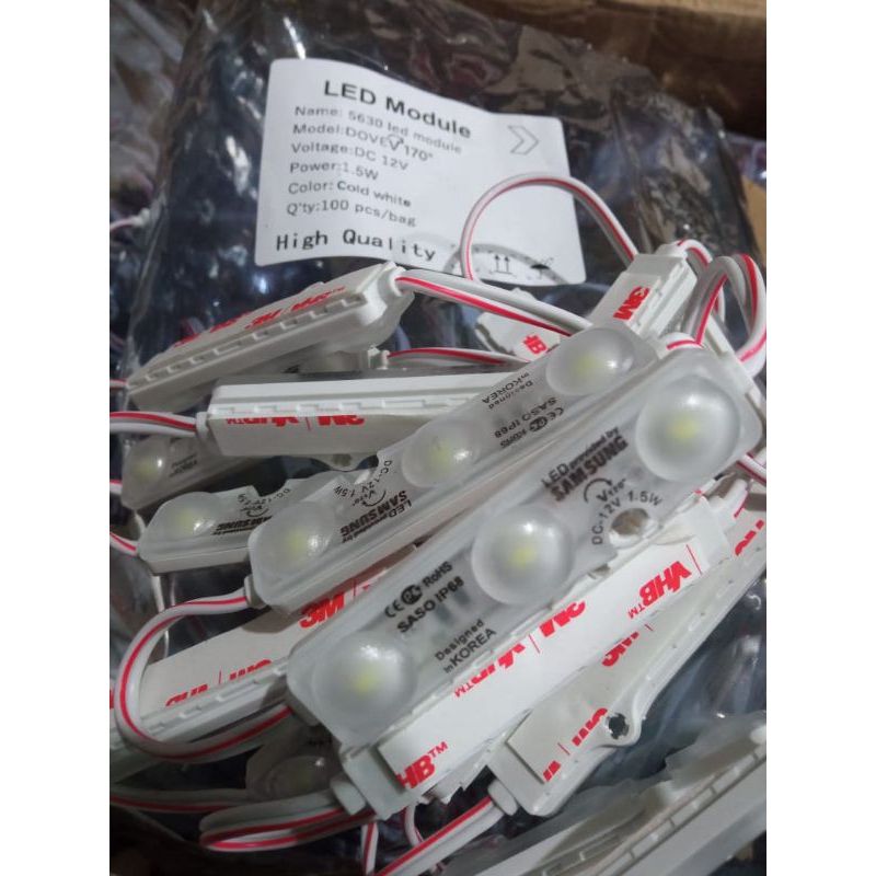 lampu led modul 3 mata saso dovesamsung dc 12 volt 1,5wnyala warna putih cool white
