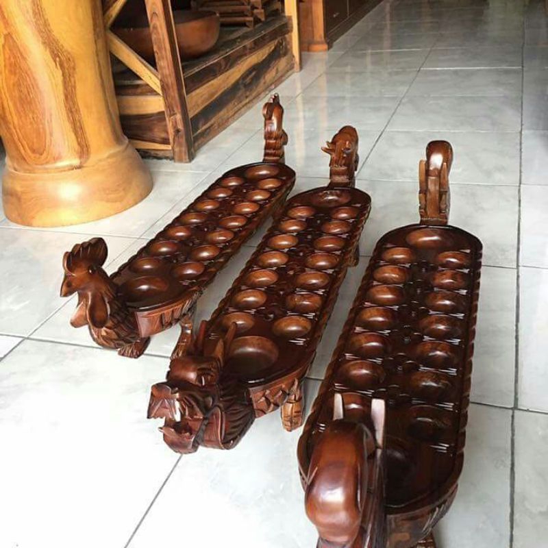 (Dua musim) Dakon Congklak kayu jati motif naga