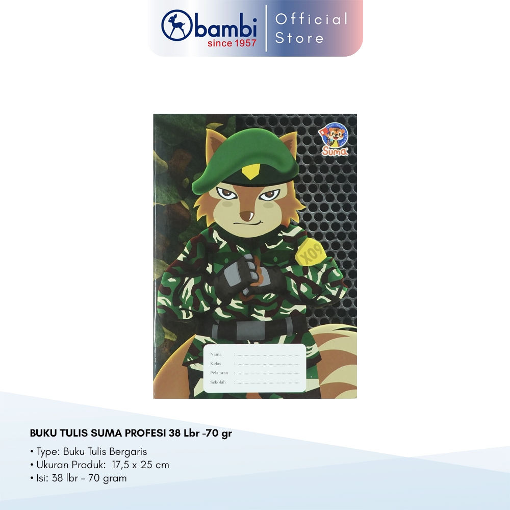

Bambi x Suma Buku Tulis Profesi Army Isi 38 Lembar 70 Gram 1 PACK Original